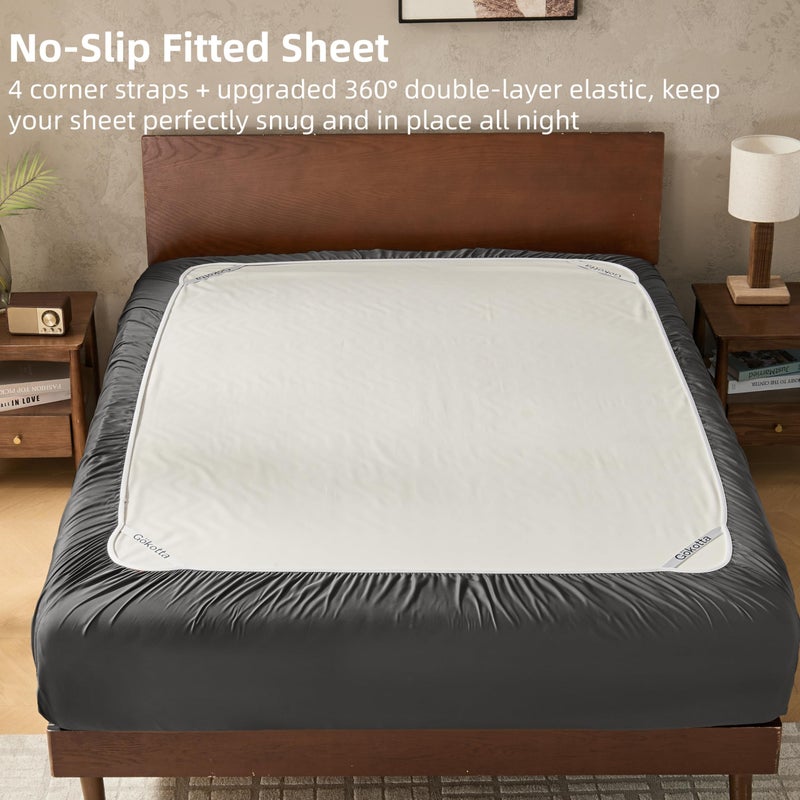 GOKOTTA Full Bed Sheets 4 Piece Set, 100% Rayon Derived from Bamboo Cooling Sheets, Breathable Soft Sheets, Fitted Sheet with Elastic Corner Straps - Image 4